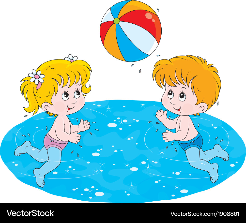 Children play a ball in water Royalty Free Vector Image