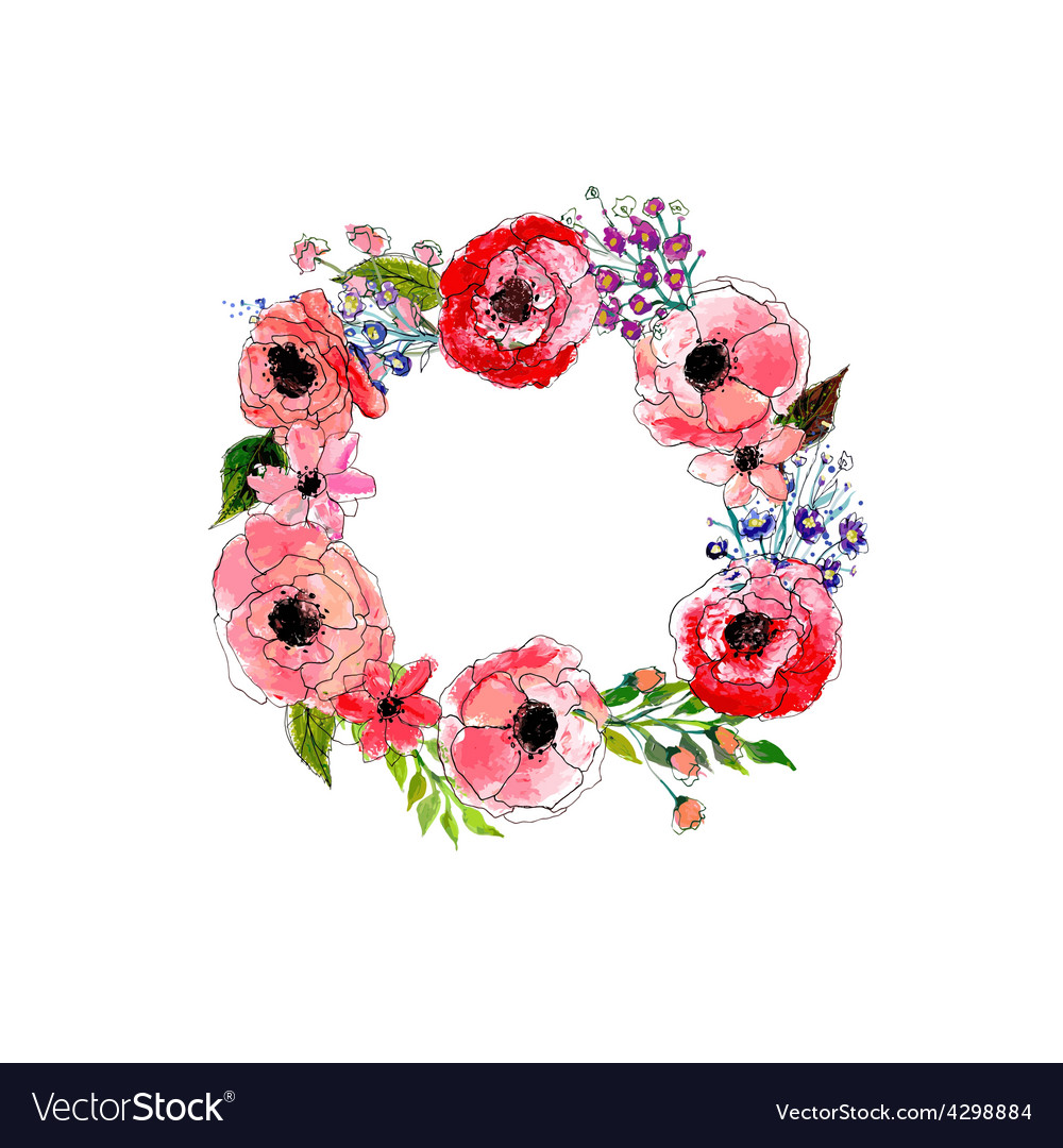 Download Watercolor flowers wreath Royalty Free Vector Image