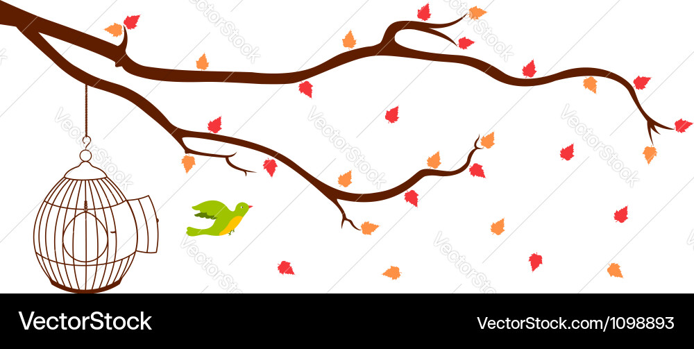 Bird leaving cage from Tree Branch Royalty Free Vector Image