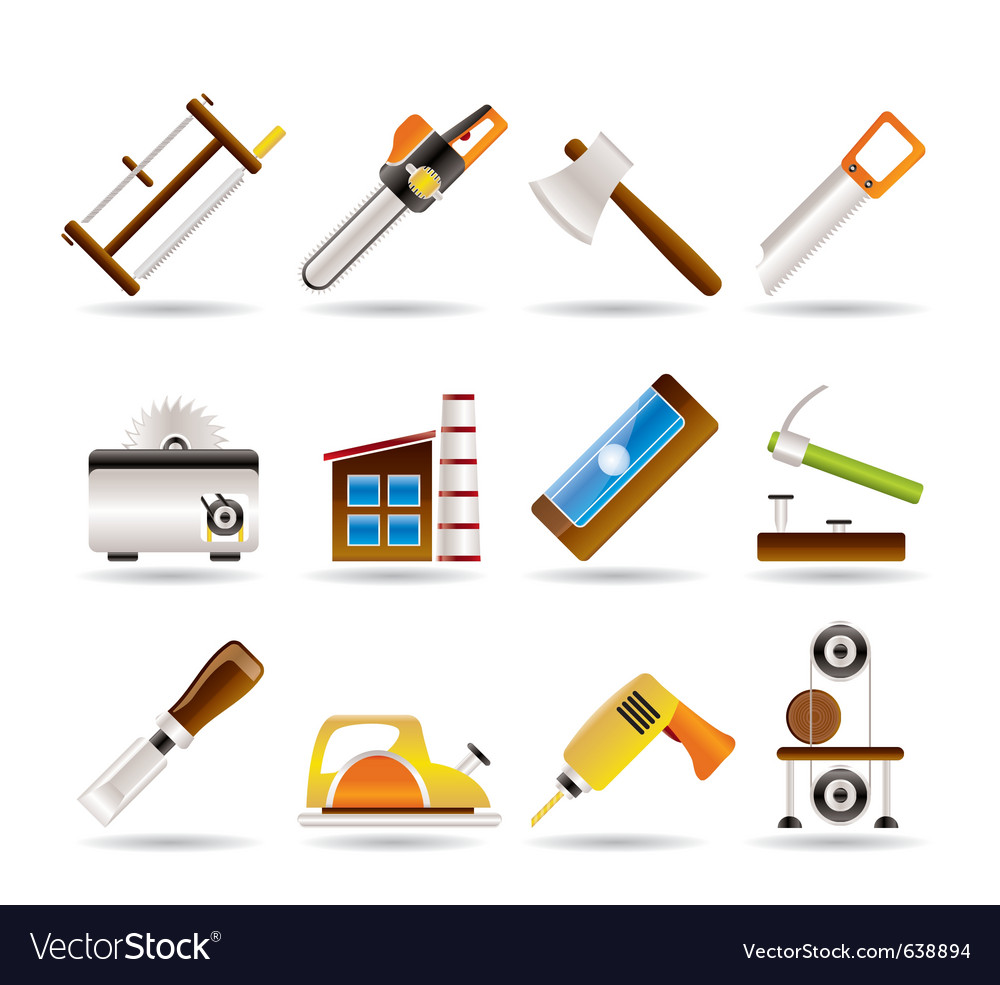 Woodworking Industry And Tools Icons Vector Image Woodworking Industry And Tools Icons Vector Image
