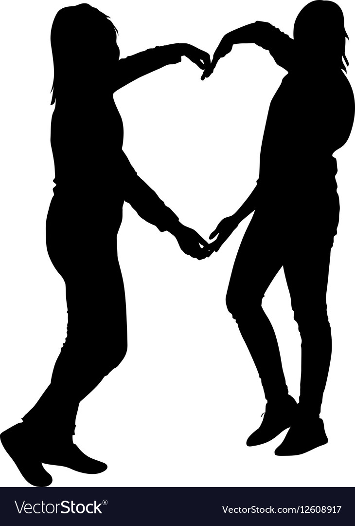 Silhouette Two Girls Holding Hands In Heart Shape Vector Image Silhouette Two Girls Holding Hands In Heart Shape Vector Image