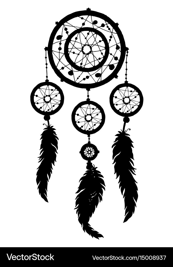Download Dream catcher silhouette with feathers and beads Vector Image