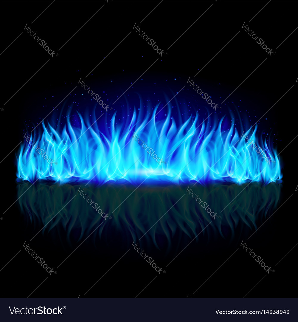 Wall Of Blue Fire With Weak Reflection On Black Vector Image