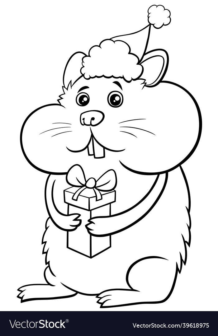 Cartoon hamster on christmas time coloring book Vector Image