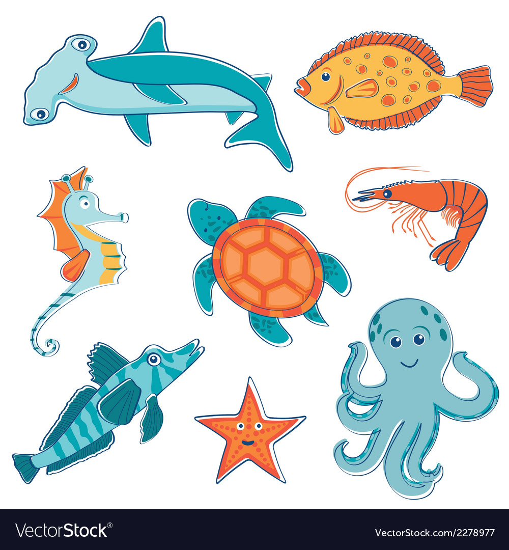 Sea creatures collection Royalty Free Vector Image
