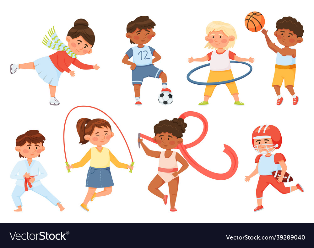 cartoon-children-exercising-kids-doing-sports-vector-image