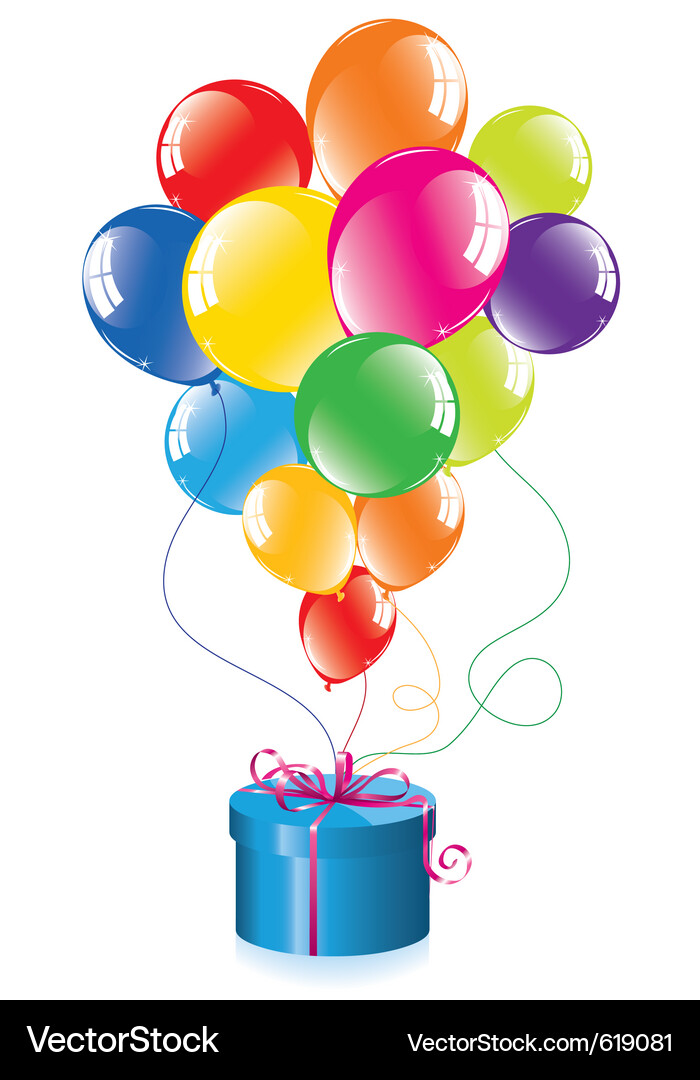 Colorful balloons and a gift box Royalty Free Vector Image