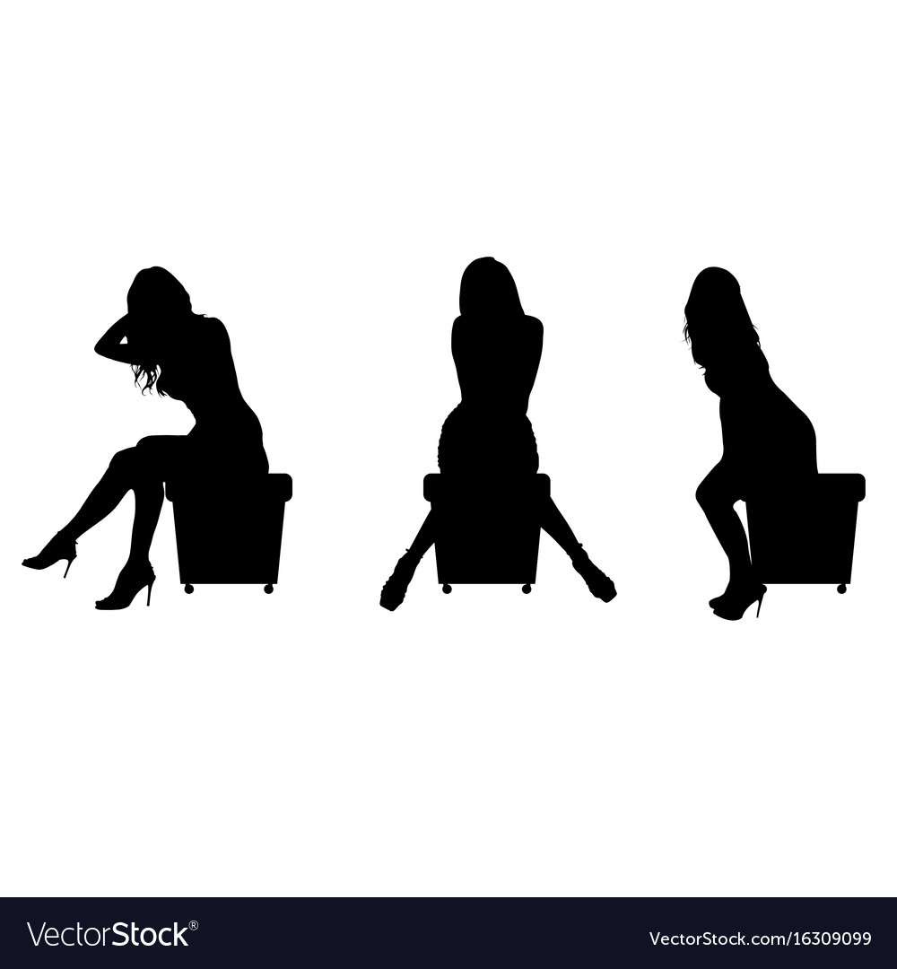 girl silhouette sitting set in black vector image