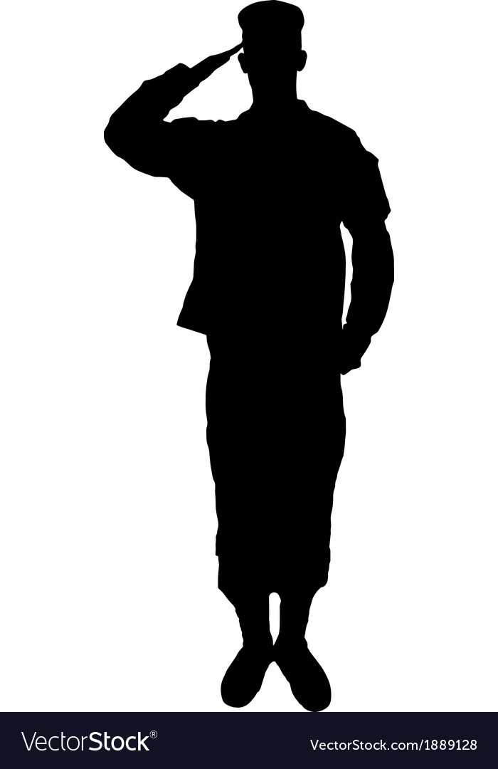 saluting army soldier silhouette on white vector image