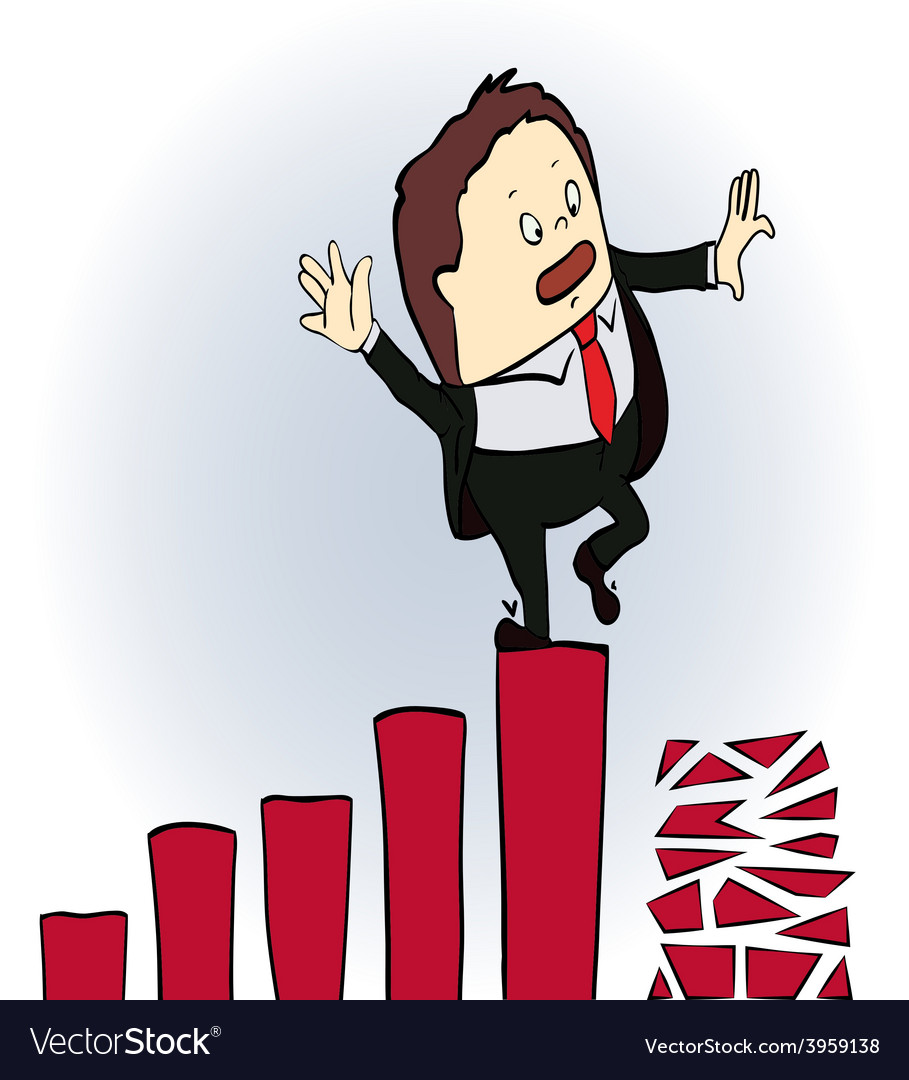 frightened businessman on a chart going down vector image chart going down