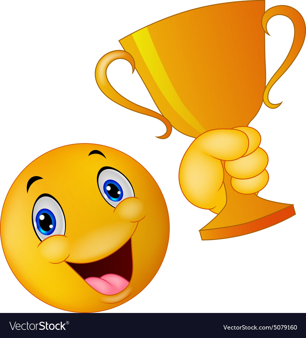 Happy smiley emoticon holding trophy Royalty Free Vector
