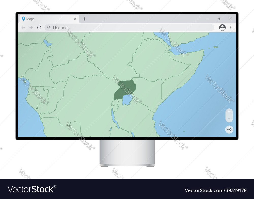 Computer monitor with map of uganda in browser Vector Image