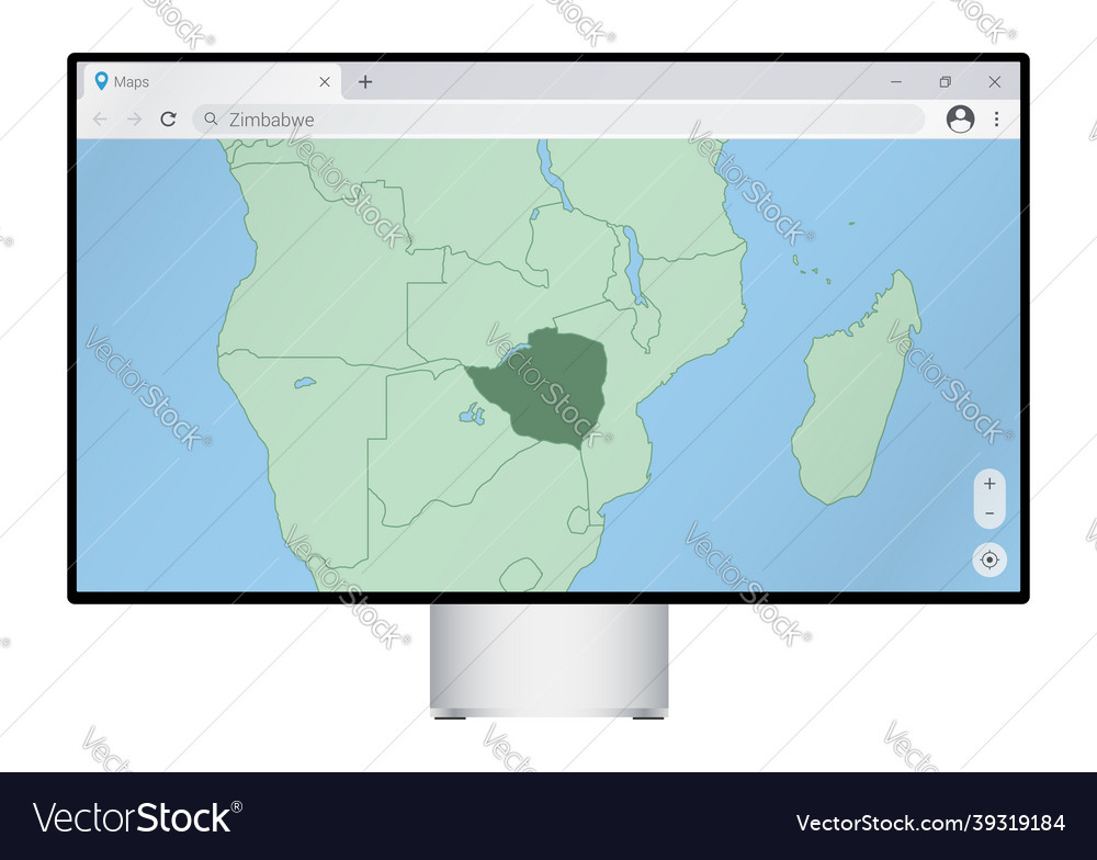 Computer monitor with map of zimbabwe in browser Vector Image