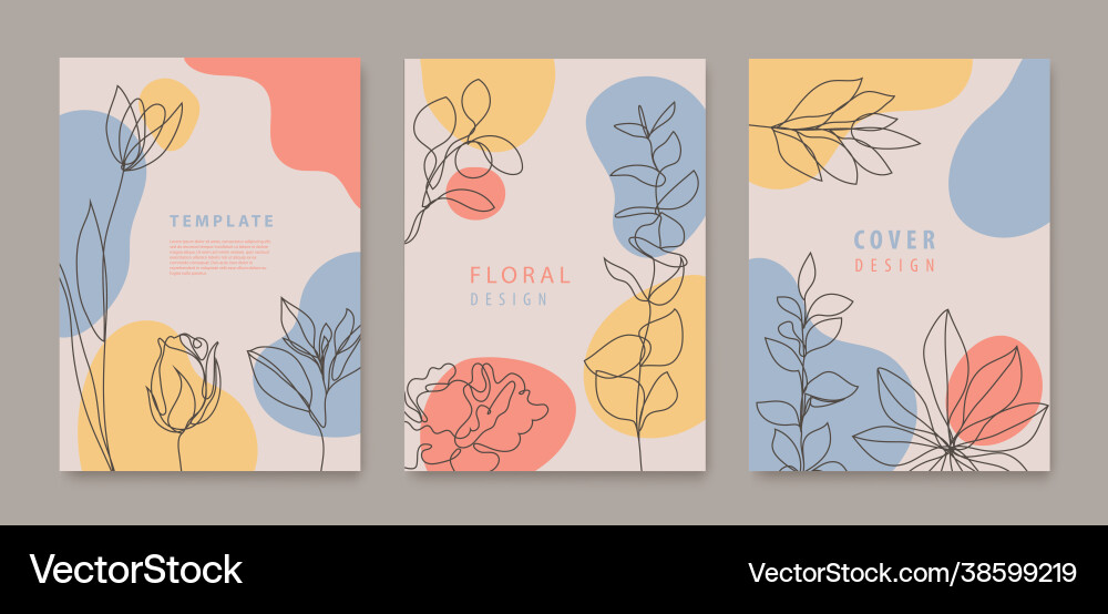 Set continuous line flowers leaves Royalty Free Vector Image