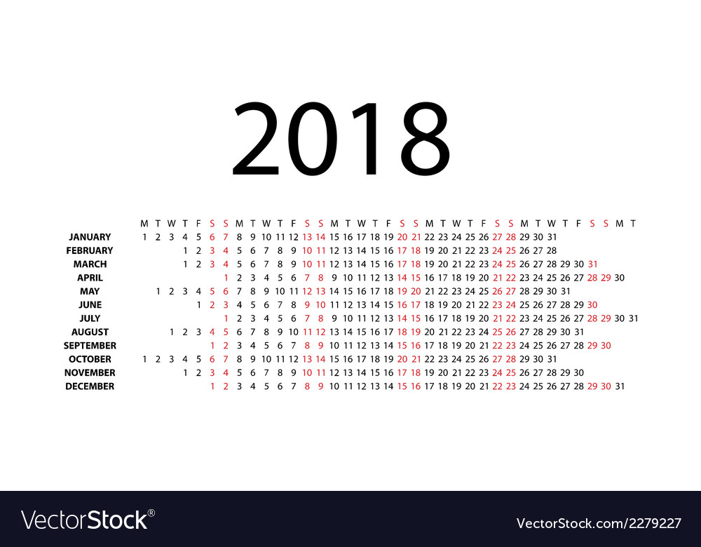 horizontal calendar 2018