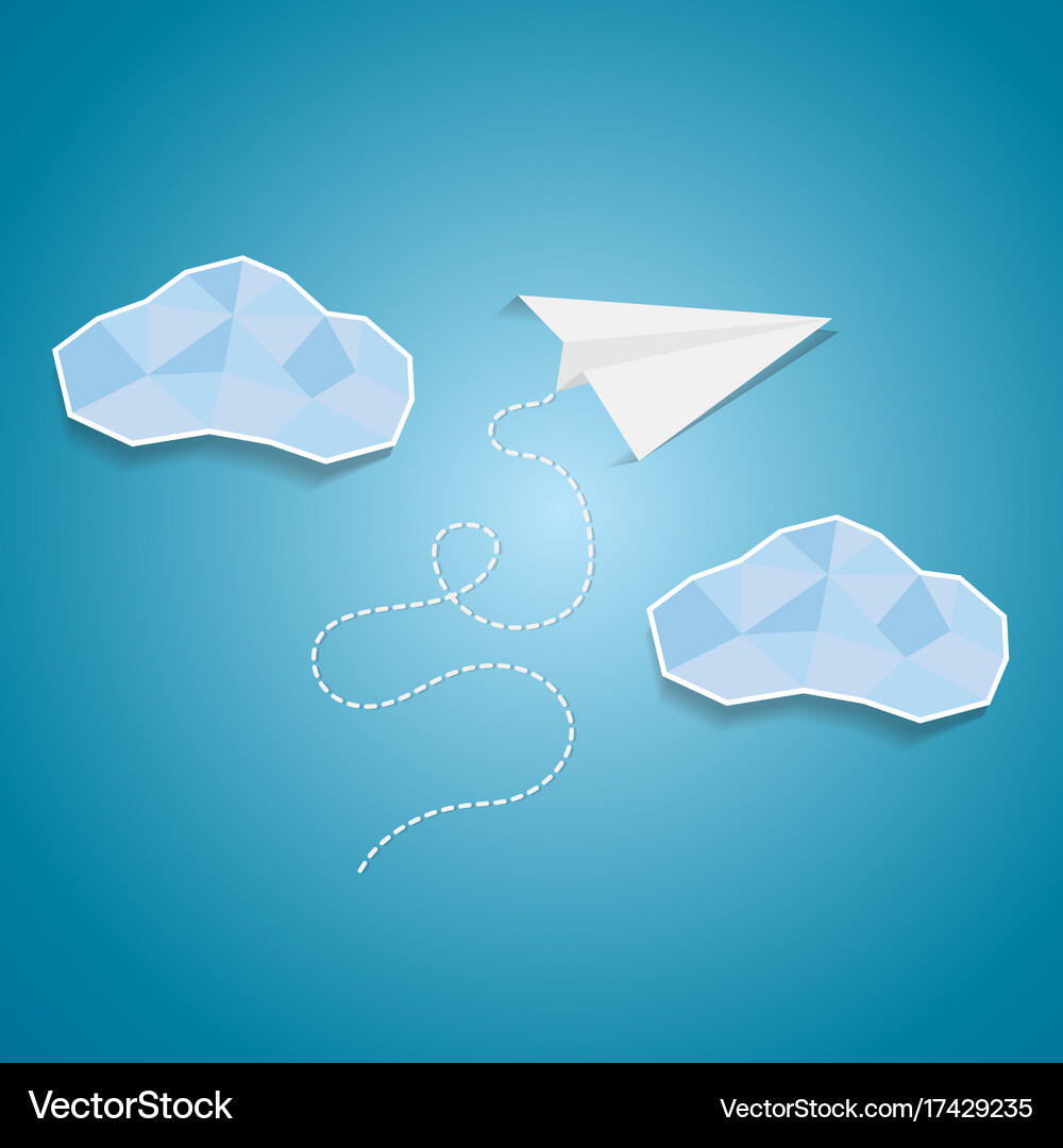 Paper plane flying between clouds Royalty Free Vector Image