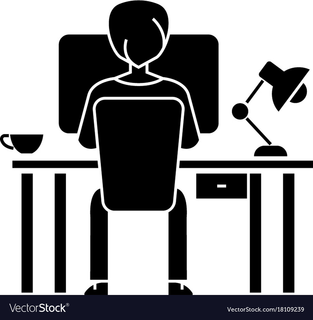 man working on computer on table sitting back icon vector 18109239