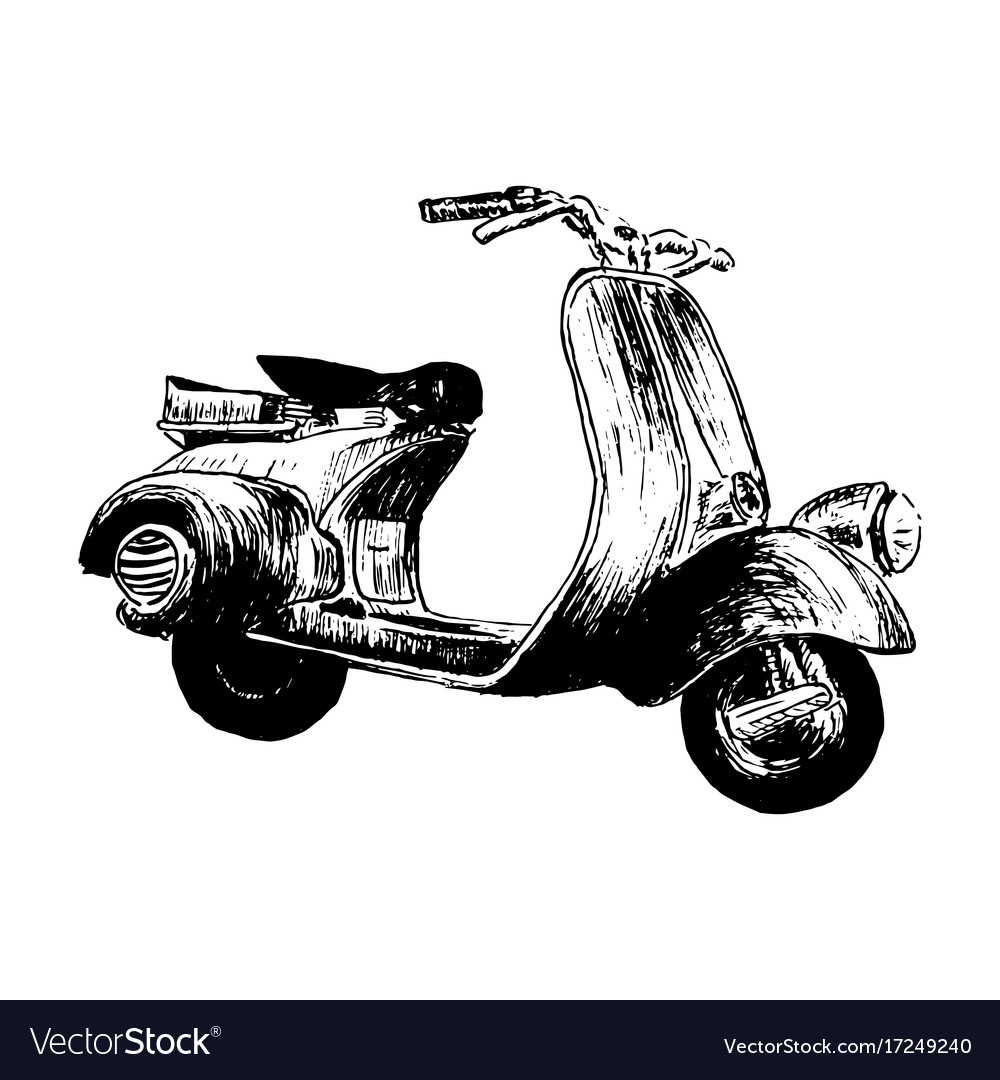 Vintage Motor Scooter Hand Vector Image Vintage Motor Scooter Hand Vector Image