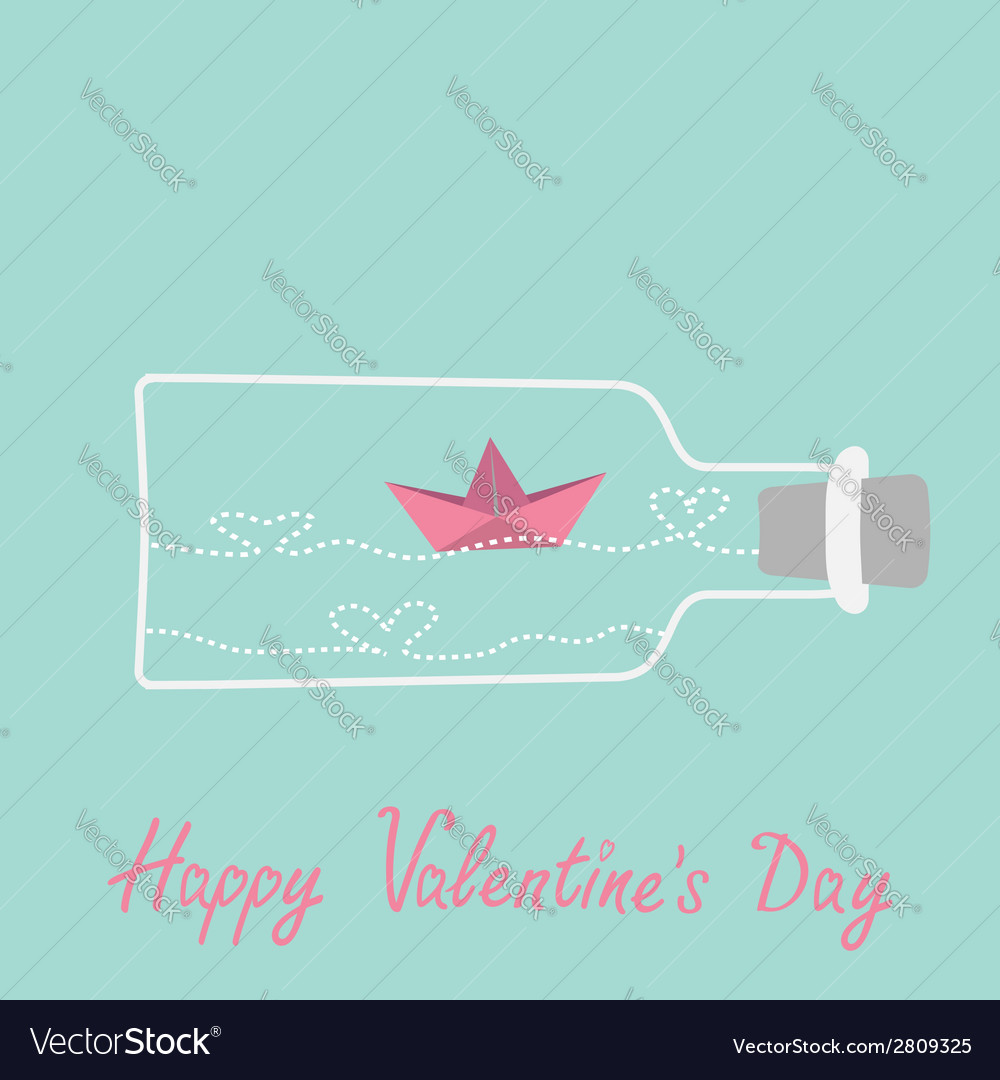 origami boat in bottle origami paper boat and heart wave wine bottle vector image origami boat in bottle origami paper boat and heart wave wine bottle vector image