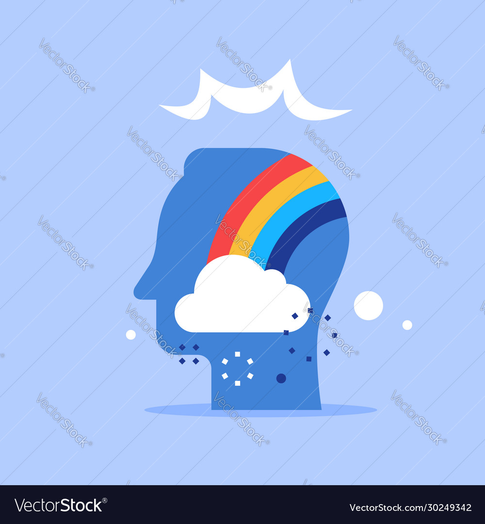Positive thinking cloud and rainbow in head Vector Image