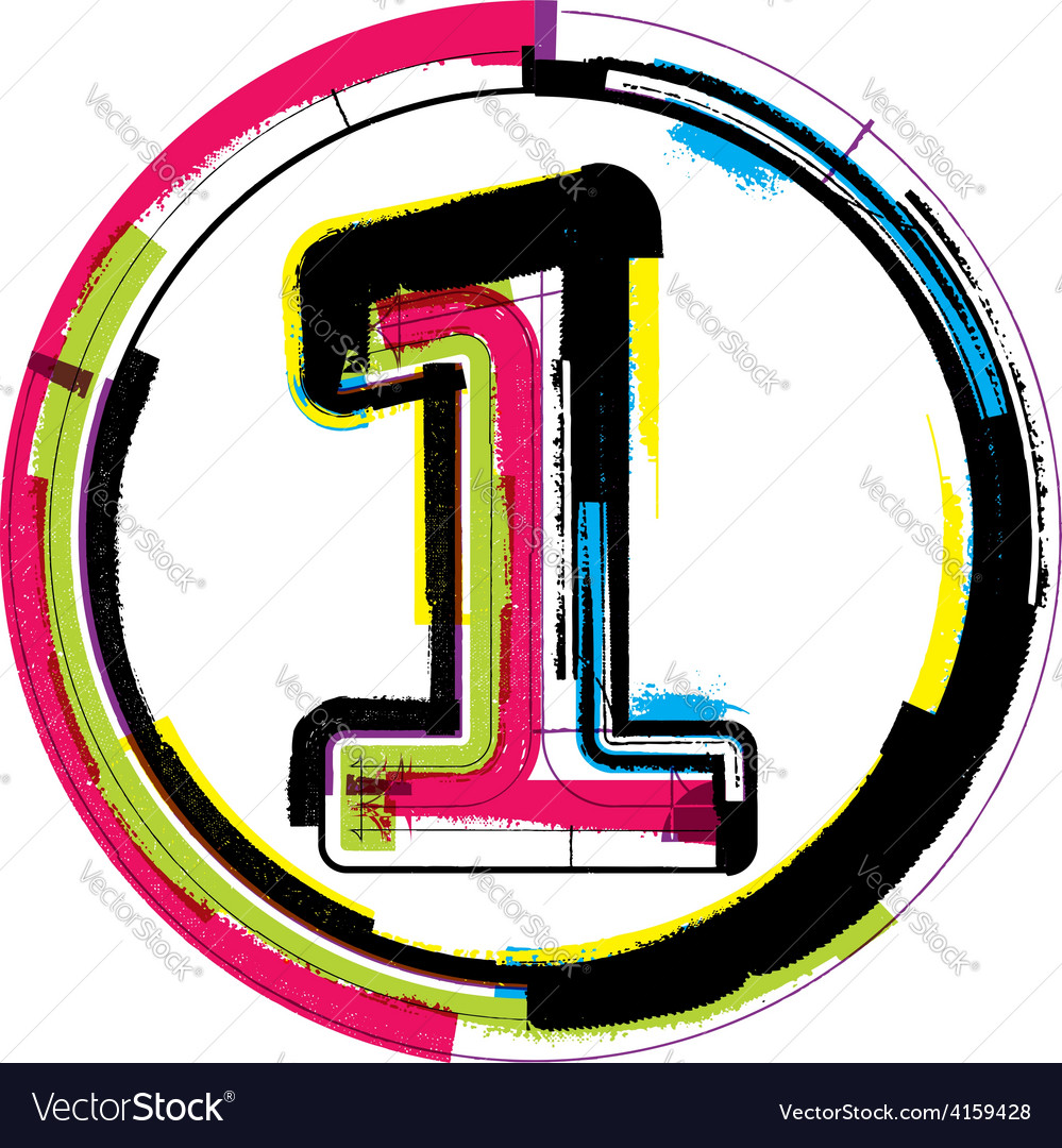 Download Colorful Grunge Font NUMBER 1 Royalty Free Vector Image
