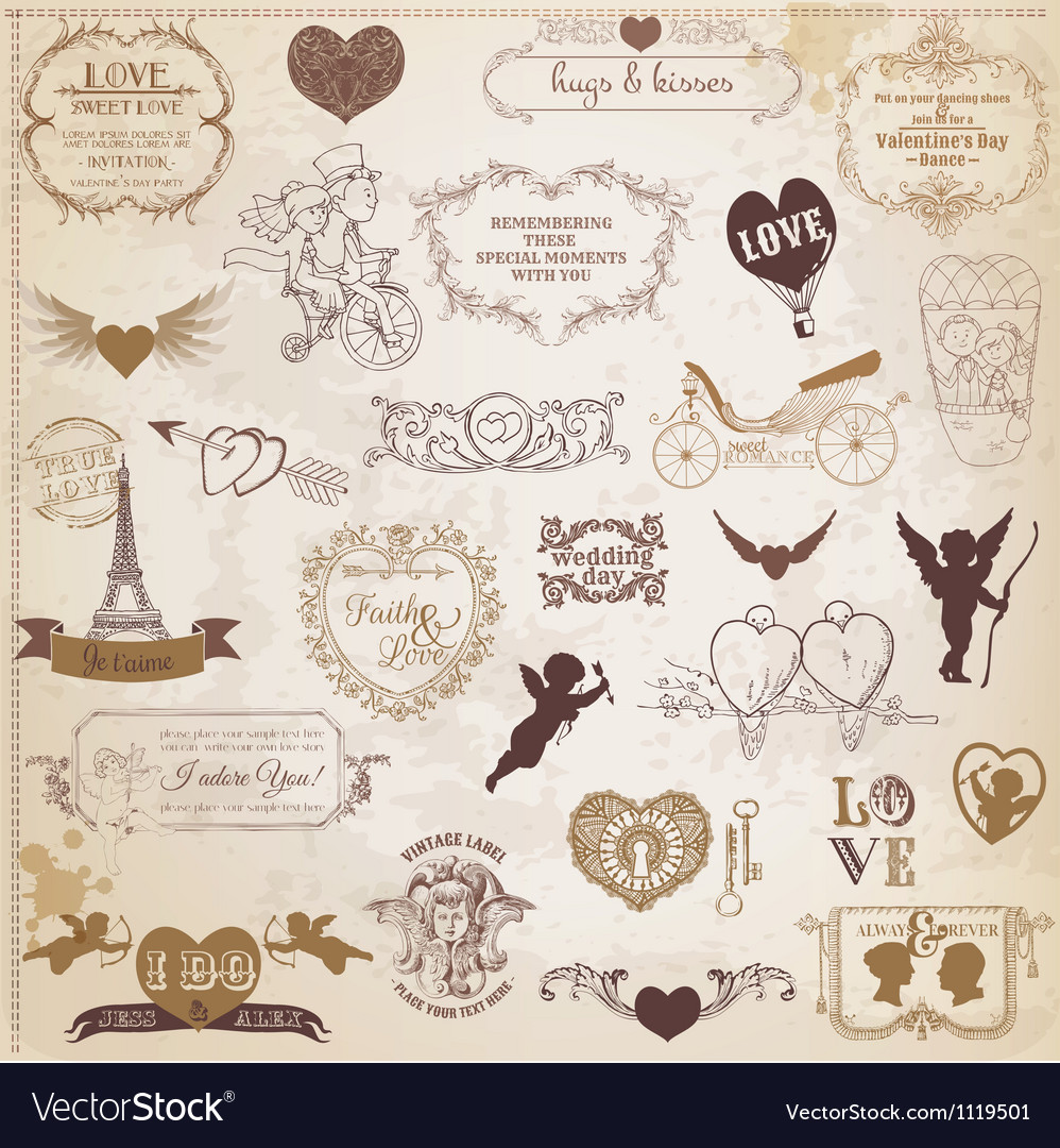 Vintage Love Valentine Day Design Elements Vector Image