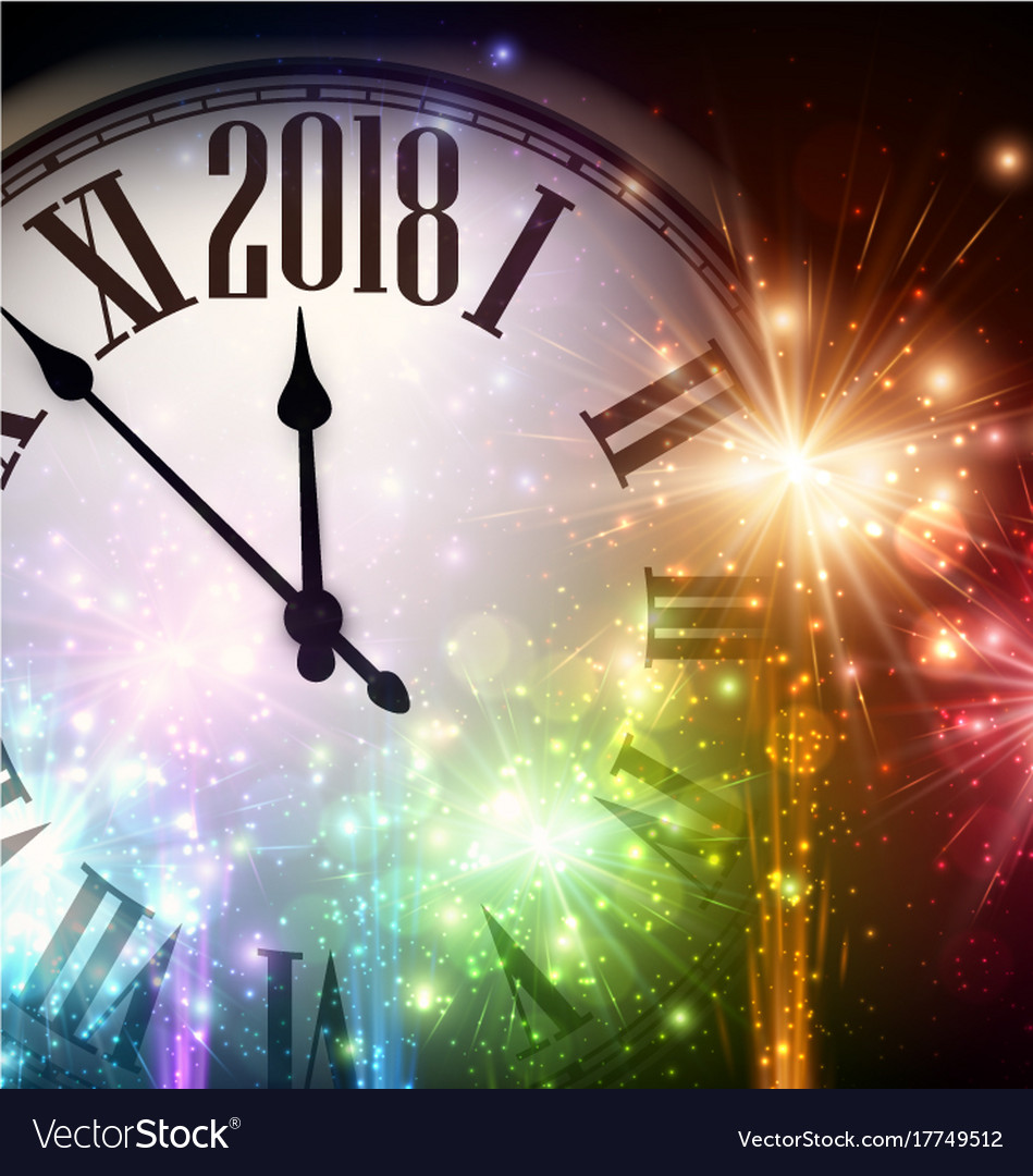 2018 New Year Background With Clock Royalty Free Vector