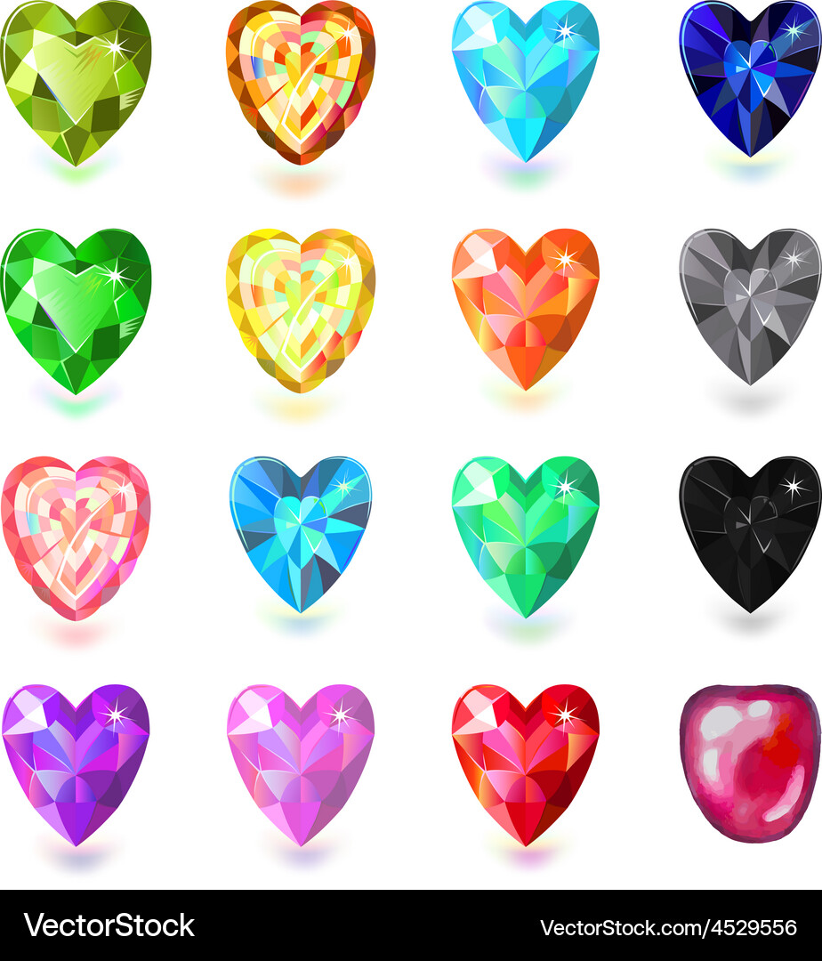 Colored heart cut gems Royalty Free Vector Image