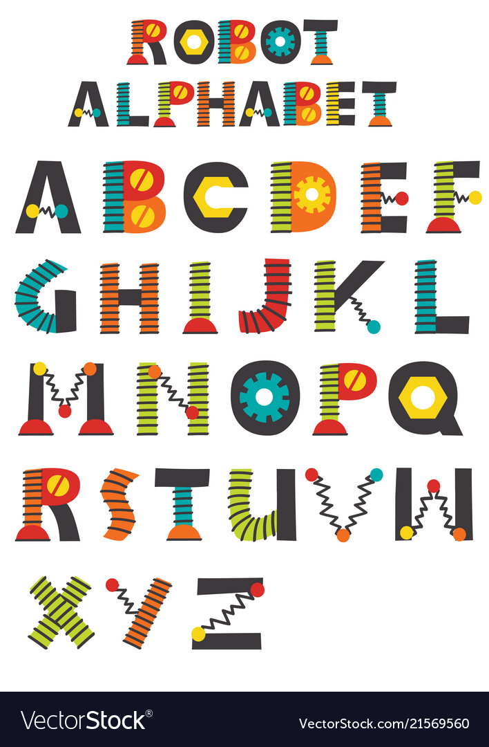 Colorful Robot Alphabet Royalty Free Vector Image