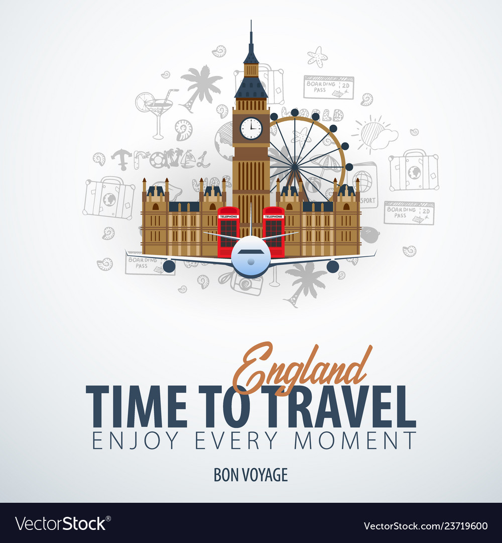 Travel to england time to banner Royalty Free Vector Image