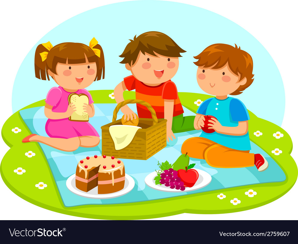 Kids on a picnic Royalty Free Vector Image VectorStock