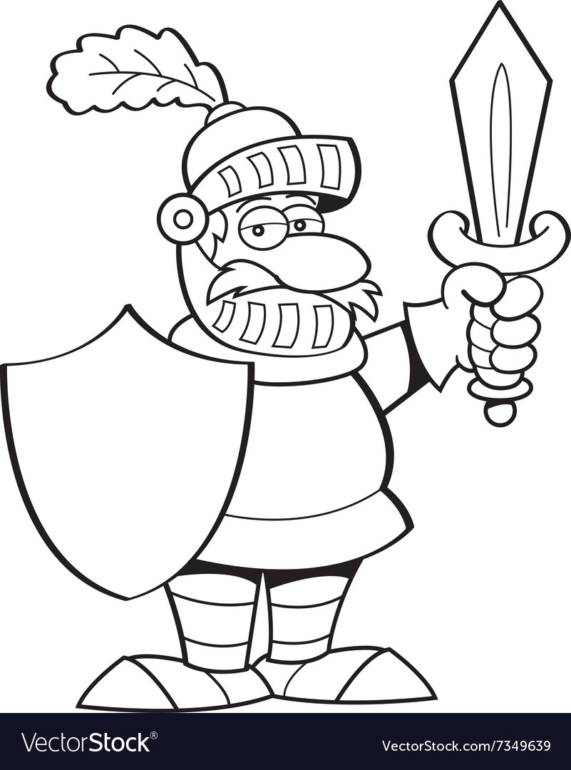 Knight in armor cartoon coloring page Royalty Free Vector