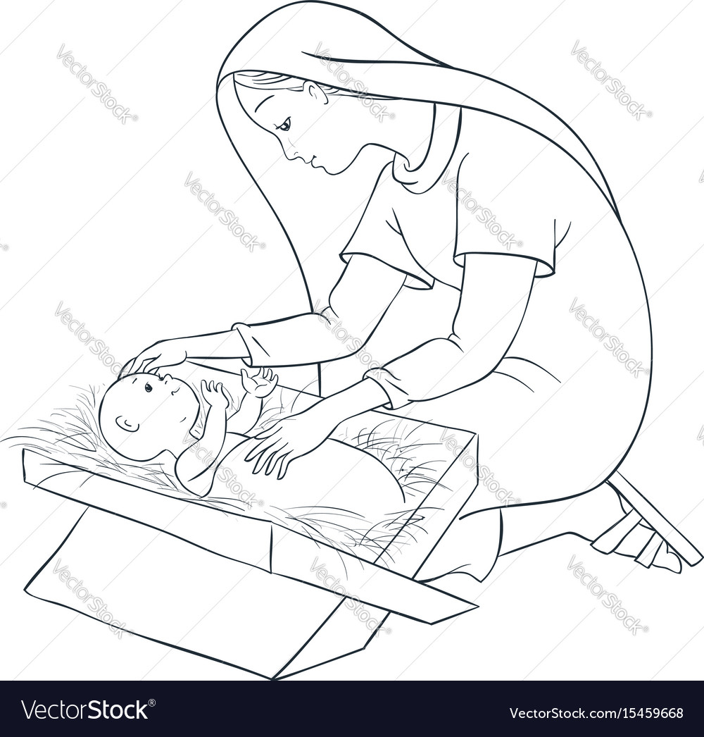 Mother mary with child jesus coloring page vector image