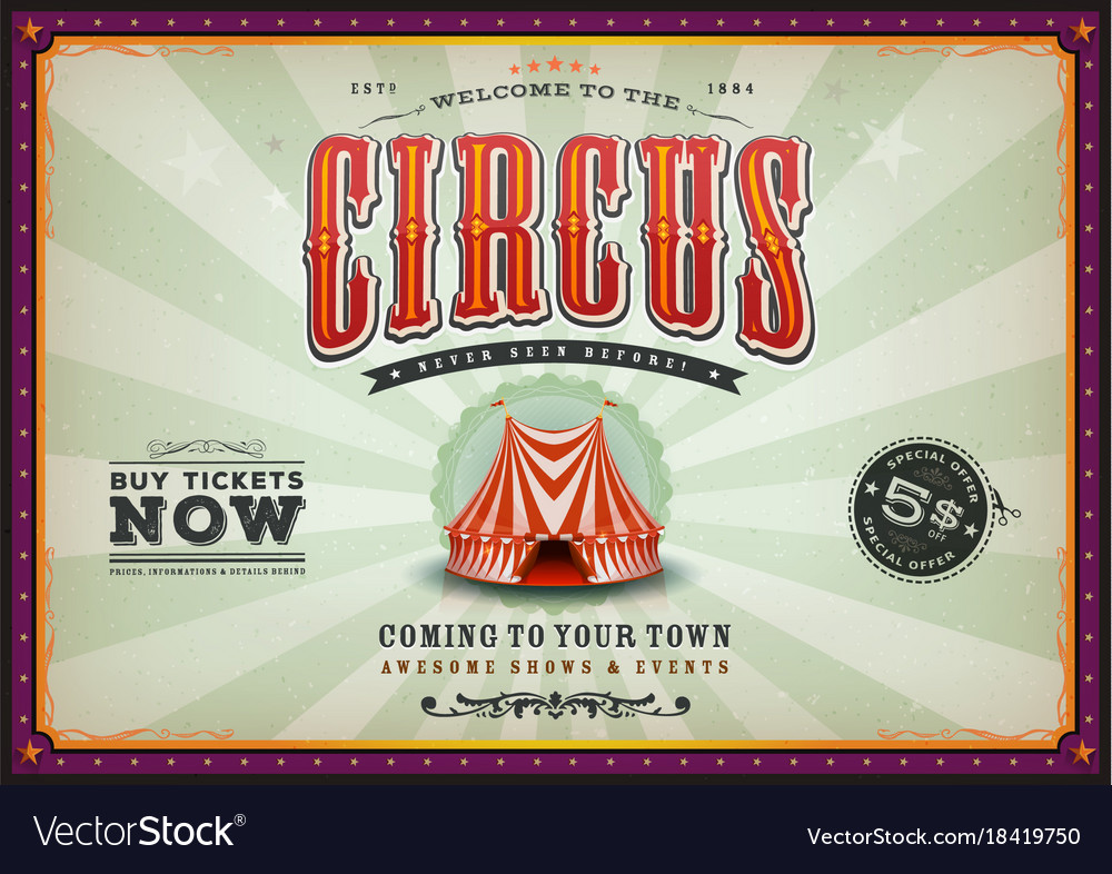 Vintage Horizontal Circus Poster With Sunbeams Vector Image Vintage Horizontal Circus Poster With Sunbeams Vector Image