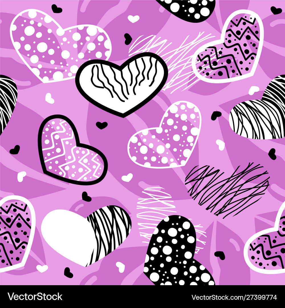 Black and white hearts and lips seamless pattern Vector Image