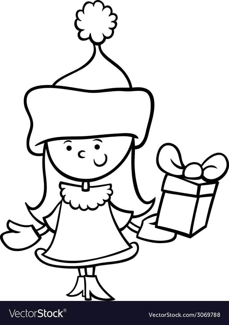 Santa claus girl cartoon coloring page vector image