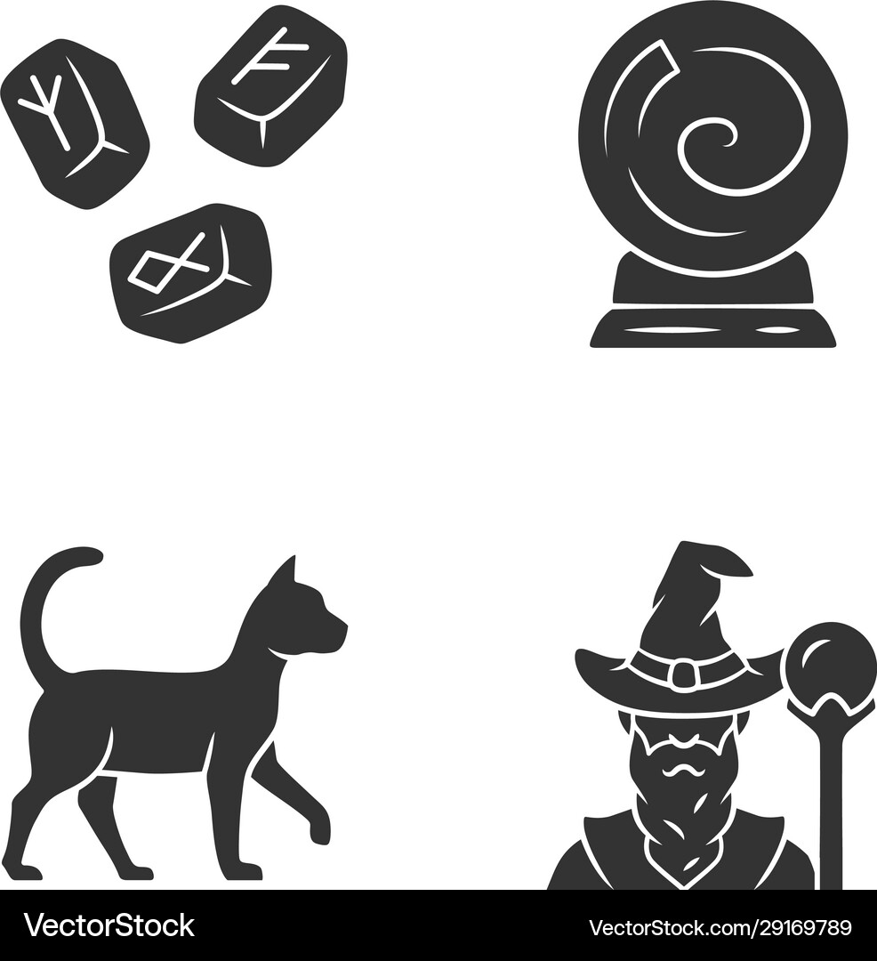 Magic glyph icons set runestones fortune telling Vector Image