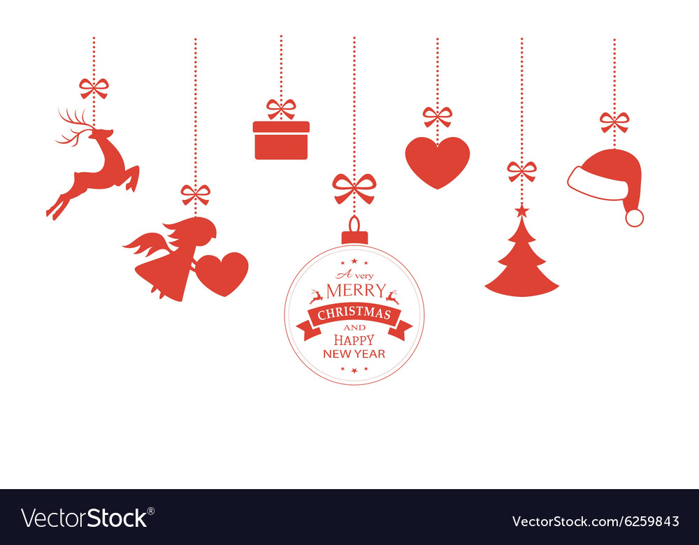 Download Hanging Christmas ornaments with ribbons Vector Image