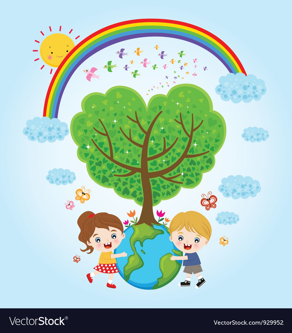 Download Children earth rainbow Royalty Free Vector Image