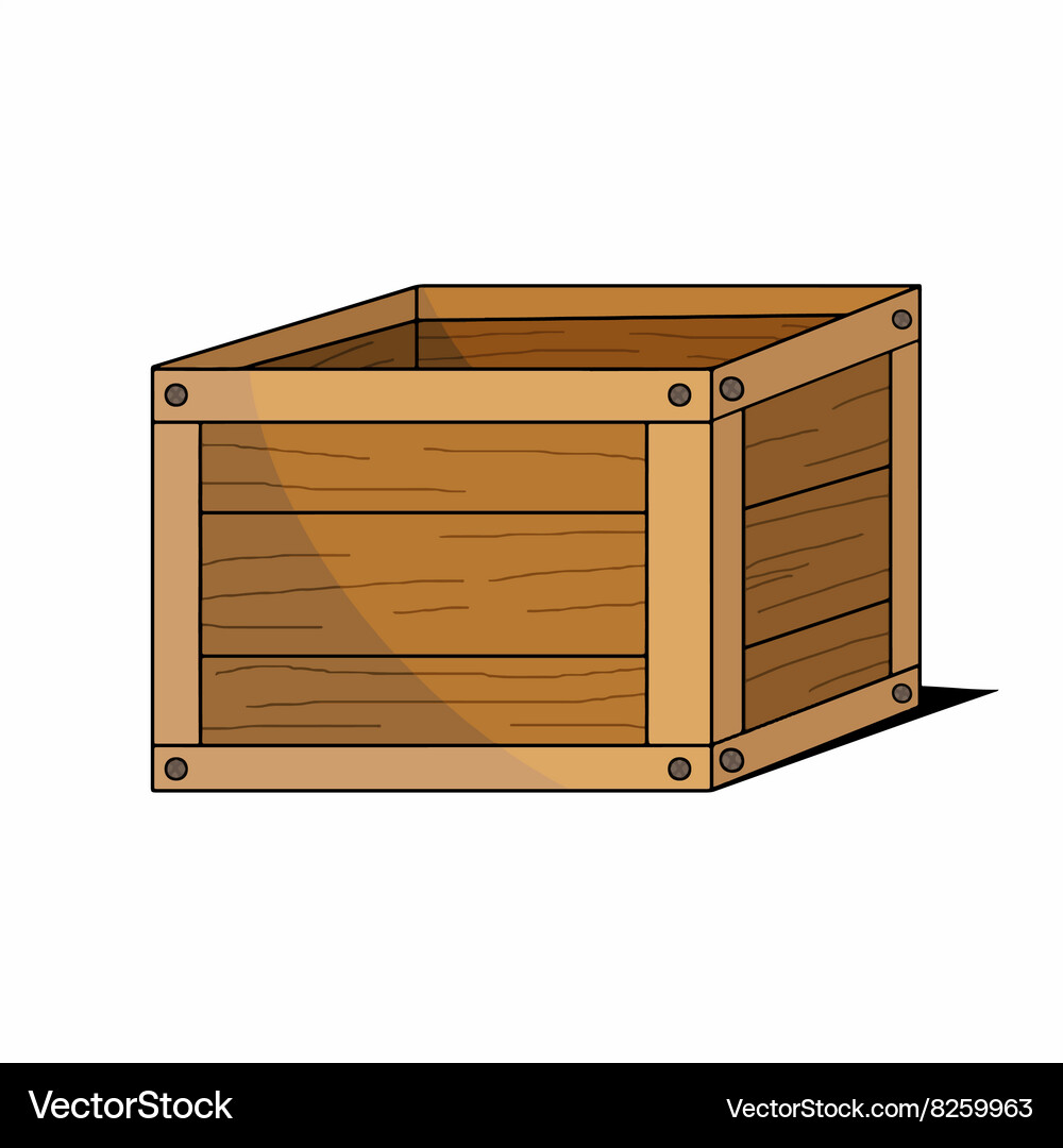 Wooden cartoon box icon Royalty Free Vector Image