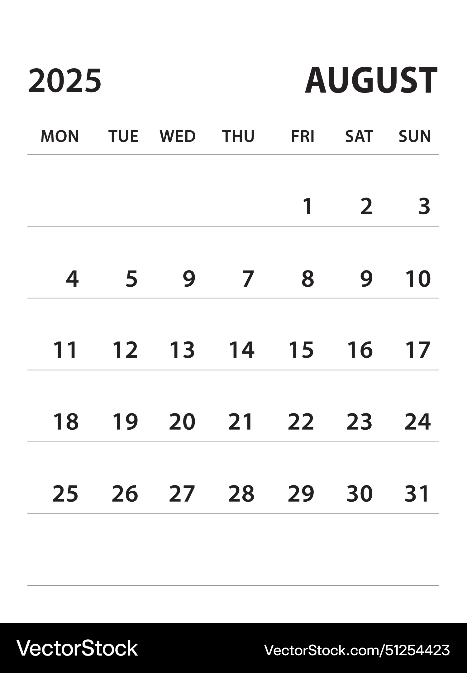 august-2025-calendar-2025-vorlage-lizenzfreies-vektorbild