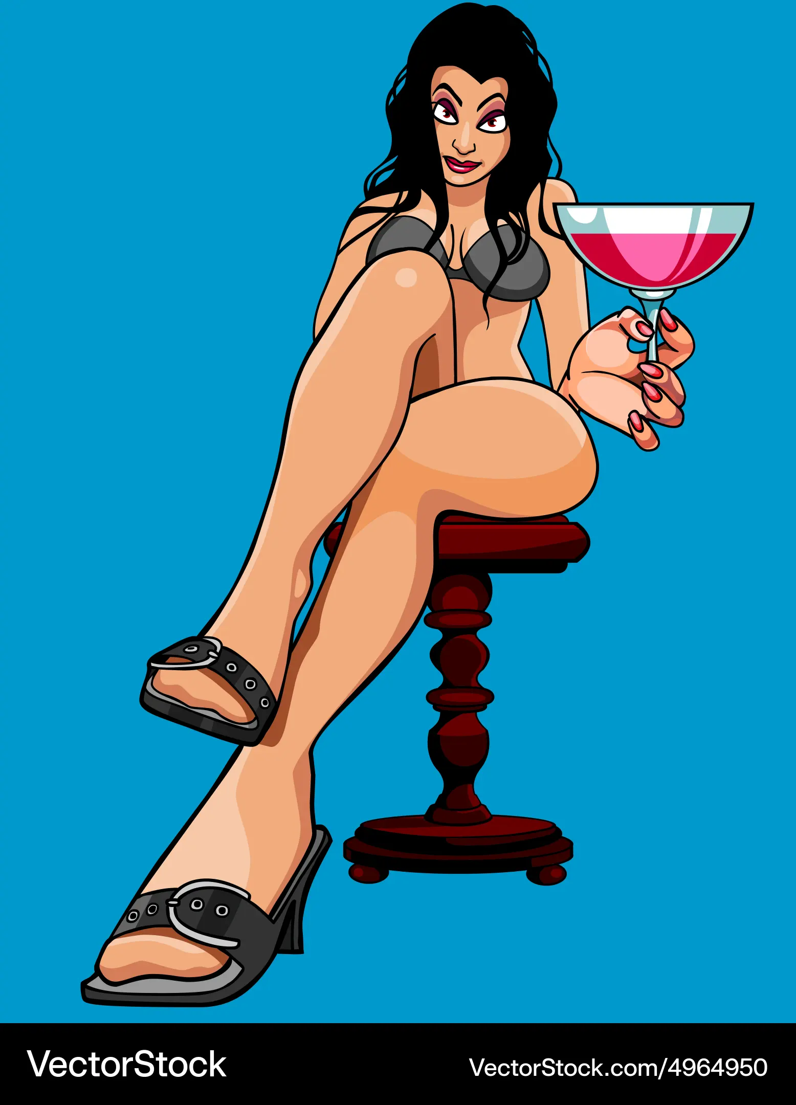 Cartoon sexy woman sitting with a glass Royalty Free Vector