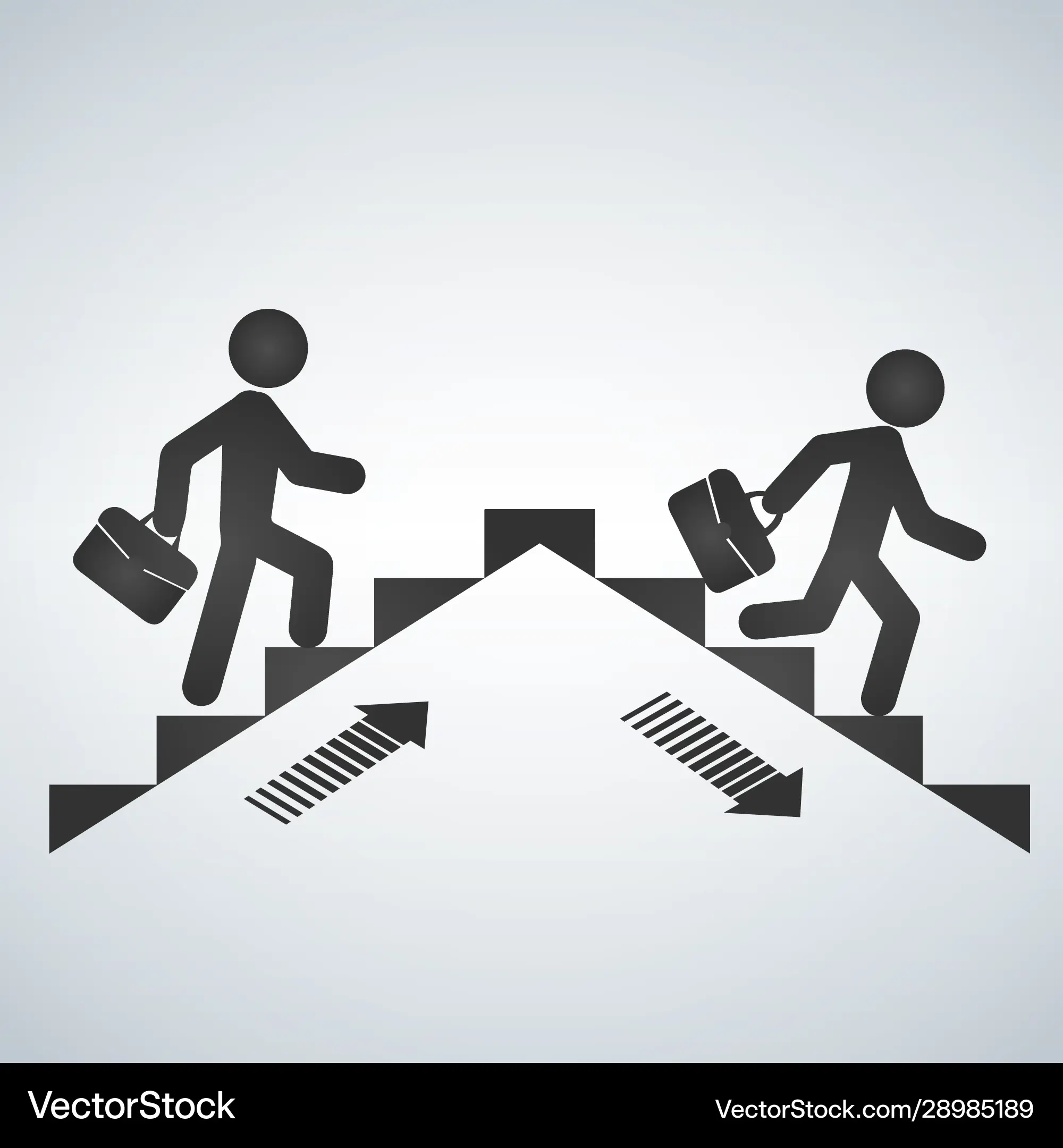 Man going up stairs down staircase Royalty Free Vector Image