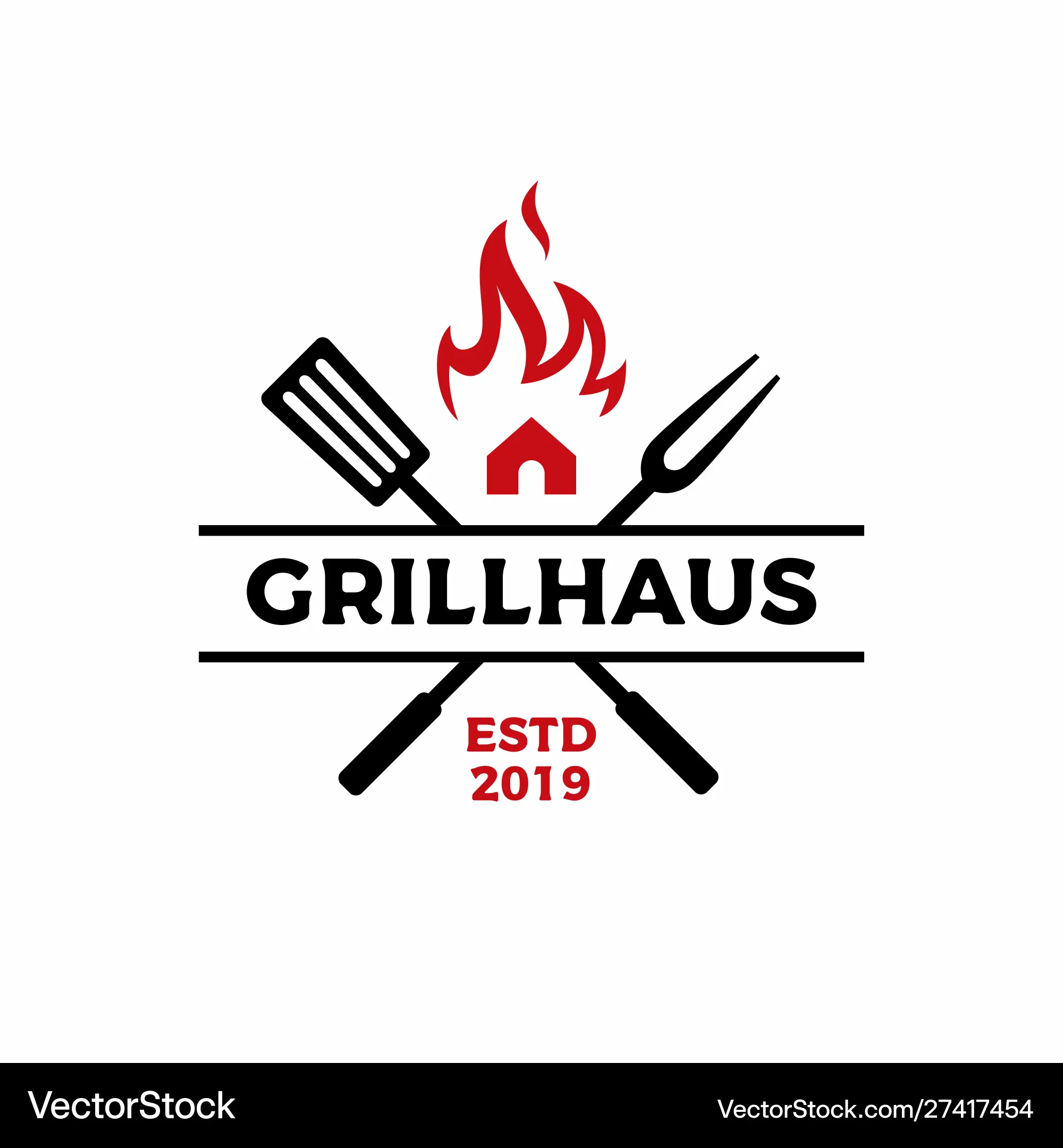 Grill house fork spatula fire flame logo icon Vector Image