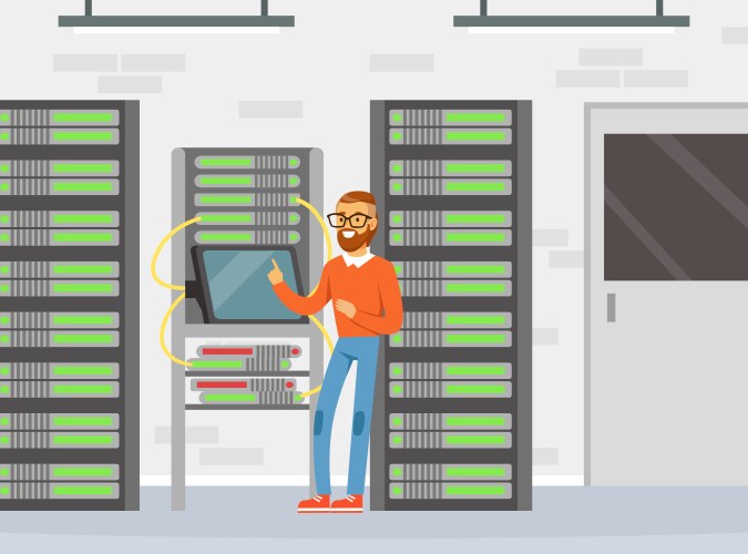Sysadmin Working with Server Rack vektorbild