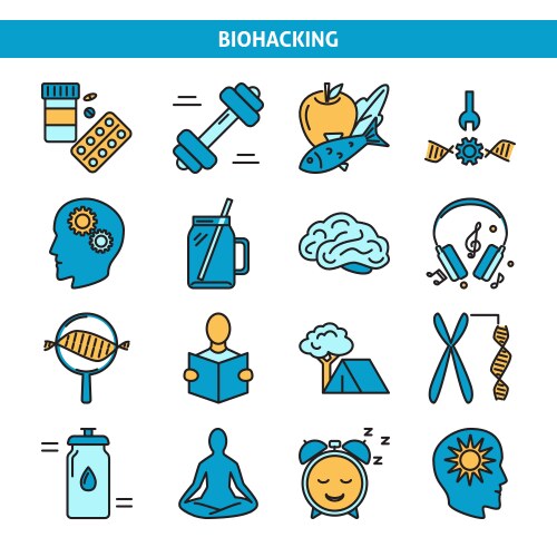 Biohacking icons set in thin line style vector image