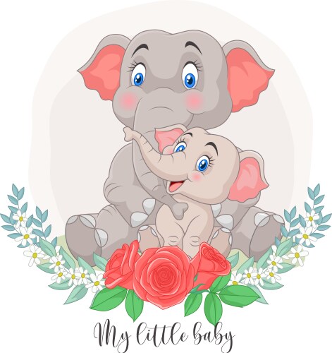 Cute Elephant Mom and Baby Vector Image