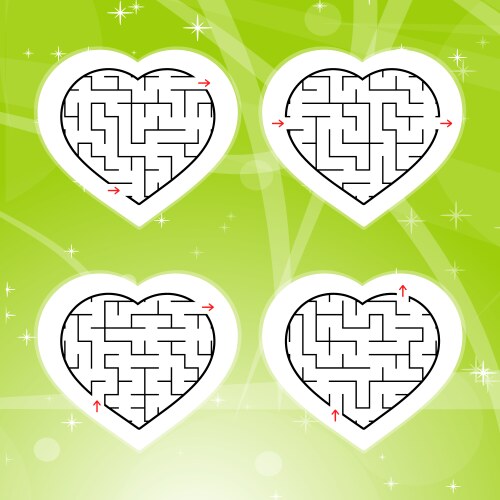 labyrinth with a black stroke set four hearts vector image