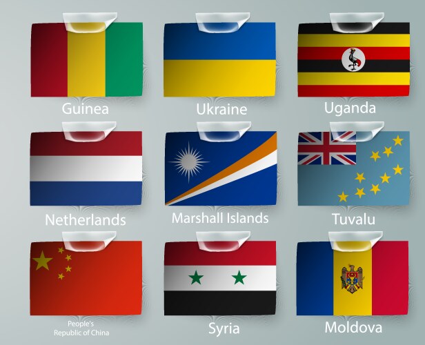 Realistic set flags paper countries Royalty Free Vector