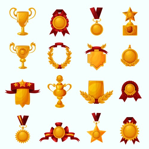 Golden awards icon set Royalty Free Vector Image